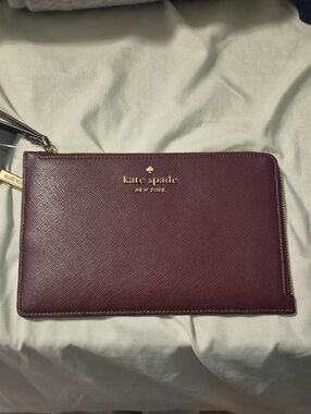 kate spade Plum Leather Zip Pouch with Gold Logo